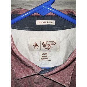 Penquin Short Sleeve Men's Button Up Large Red  Heritage Slim Fit #461